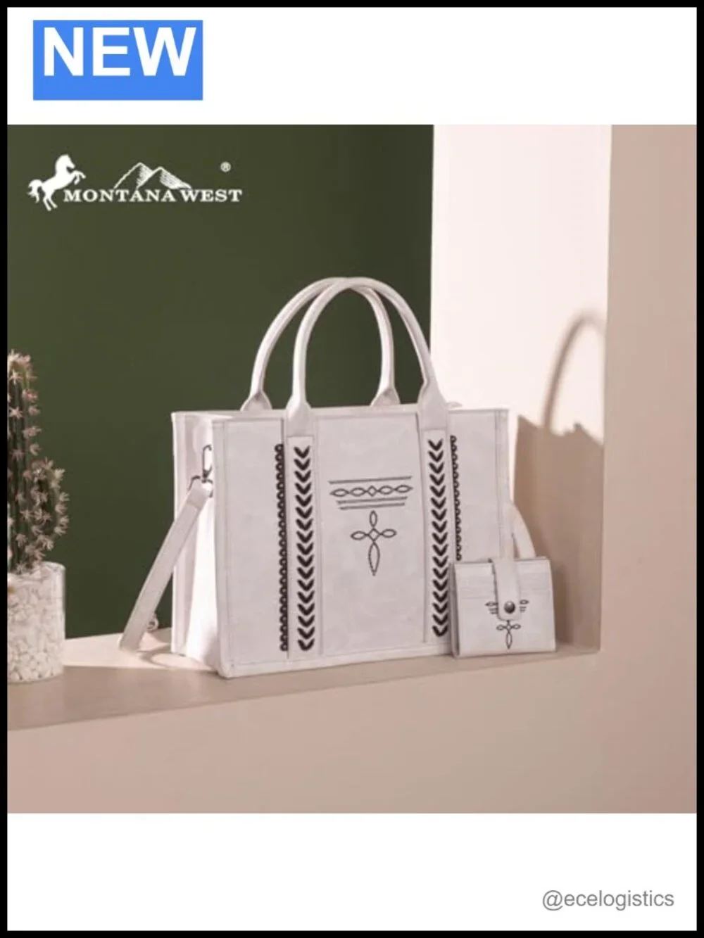 Faux Leather Western Top Handle Tote Bag with Card Wallet